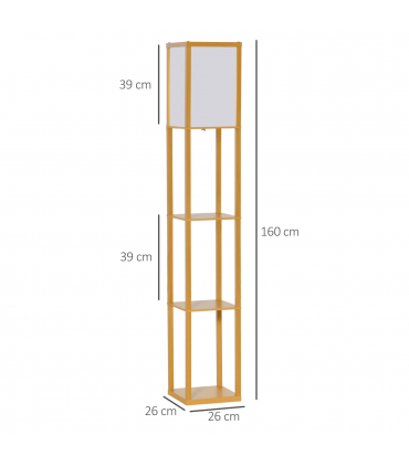 Floor Lamp 4-Tier Natural Beech wood 26cm x 26cm x 160cm Storage Shelf