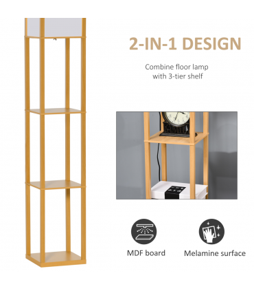 Floor Lamp 4-Tier Natural Beech wood 26cm x 26cm x 160cm Storage Shelf