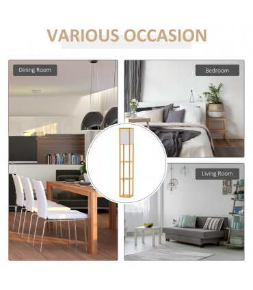 Floor Lamp 4-Tier Natural Beech wood 26cm x 26cm x 160cm Storage Shelf