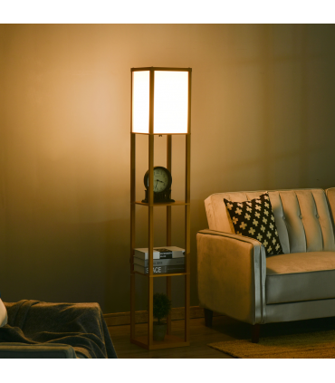 Floor Lamp 4-Tier Natural Beech wood 26cm x 26cm x 160cm Storage Shelf