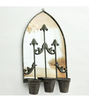 60cm RUSTY WALL MIRROR WITH TRIPLE PLANTER