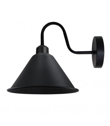 Wall Light Black Vintage Metal 18cm x 10cm E27 Base Swan Neck Cone Shape Shade