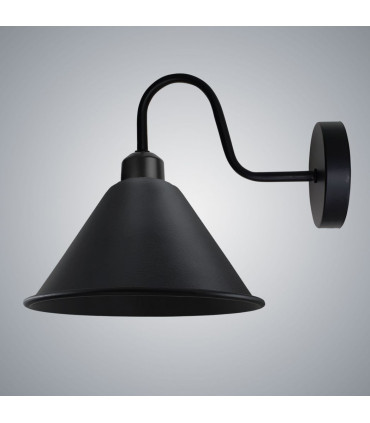Wall Light Black Vintage Metal 18cm x 10cm E27 Base Swan Neck Cone Shape Shade