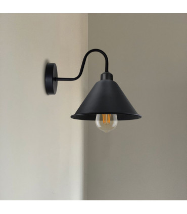Wall Light Black Vintage Metal 18cm x 10cm E27 Base Swan Neck Cone Shape Shade