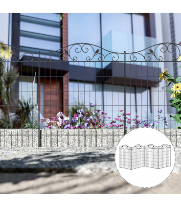 Garden Decorative Fence 4 Panels 44in x 12ft Steel Wire Border Edging Outsunny