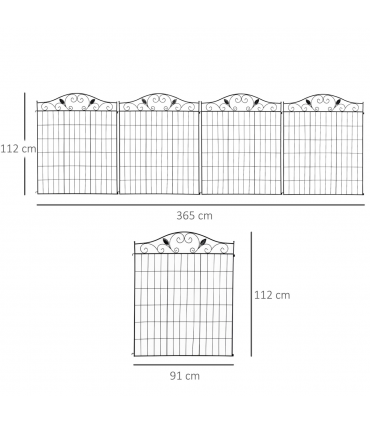 Garden Decorative Fence 4 Panels 44in x 12ft Steel Wire Border Edging Outsunny