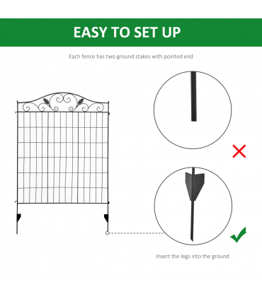 Garden Decorative Fence 4 Panels 44in x 12ft Steel Wire Border Edging Outsunny