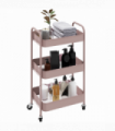 HOMCOM 3 Tier Rolling Utility Cart with 3 Mesh Basket, Pink