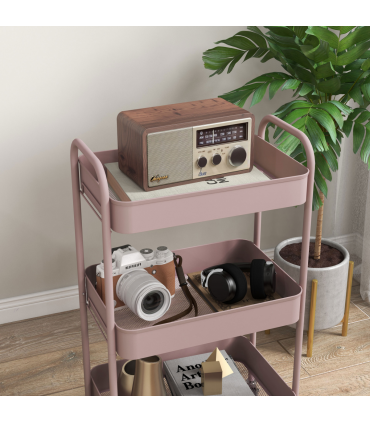 HOMCOM 3 Tier Rolling Utility Cart with 3 Mesh Basket, Pink