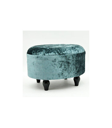LUXURY BLUE VELVET OVAL FOOTSTOOL