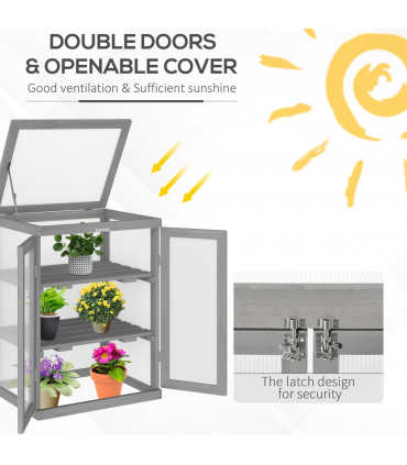 3-tier Wood Greenhouse Plant Storage Shelf Garden Cold Frame Grow House