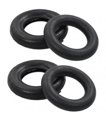 4 Piece Wheelbarrow Tire and Inner Tube Set 3.50-8 4PR Rubber