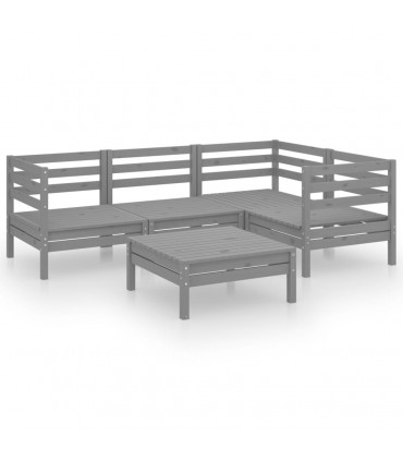 5 Piece Garden Lounge Set Solid Pinewood Grey