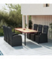 7 Piece Garden Dining Set Black Poly Rattan&Solid Wood Acacia