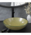 Bathroom Sink with Tap and Push Drain Gold Tempered Glass