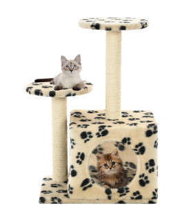 Cat Tree with Sisal Scratching Posts 60 cm Beige Paw Prints