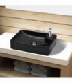 Ceramic Bathroom Sink Basin with Faucet Hole Black