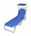 Folding Sun Lounger with Canopy Steel and Fabric Blue