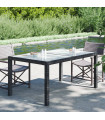 Garden Table 150x90x75 cm Tempered Glass and Poly Rattan Black