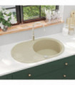 vidaXL Granite Kitchen Sink Single Basin Oval Beige