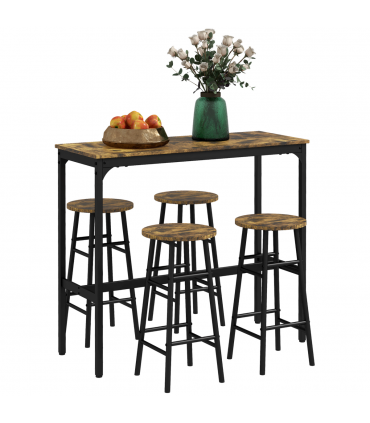 HOMCOM 5 Piece Bar Set, Industrial Kitchen and Chair Set Rustic Brown