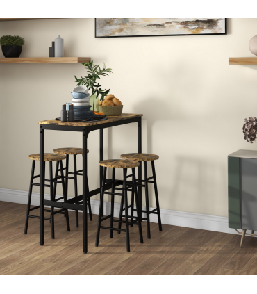 HOMCOM 5 Piece Bar Set, Industrial Kitchen and Chair Set Rustic Brown