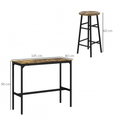 HOMCOM 5 Piece Bar Set, Industrial Kitchen and Chair Set Rustic Brown