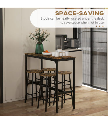 HOMCOM 5 Piece Bar Set, Industrial Kitchen and Chair Set Rustic Brown