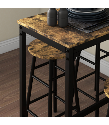 HOMCOM 5 Piece Bar Set, Industrial Kitchen and Chair Set Rustic Brown