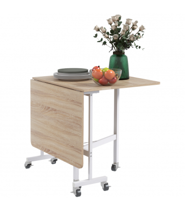 HOMCOM Drop Leaf Table with Wheels Folding Dining Table for Small Spaces, Nature