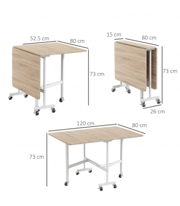 HOMCOM Drop Leaf Table with Wheels Folding Dining Table for Small Spaces, Nature