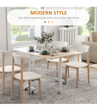 HOMCOM Drop Leaf Table with Wheels Folding Dining Table for Small Spaces, Nature