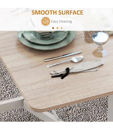 HOMCOM Drop Leaf Table with Wheels Folding Dining Table for Small Spaces, Nature