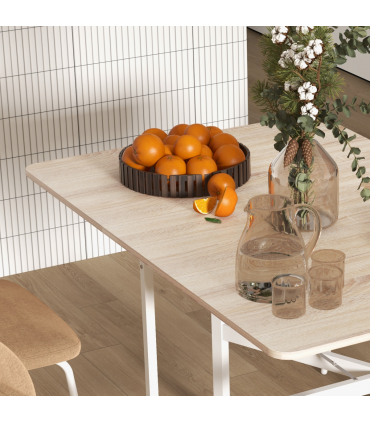 HOMCOM Drop Leaf Table with Wheels Folding Dining Table for Small Spaces, Nature