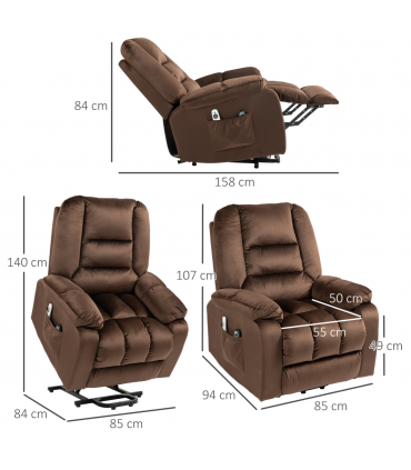 HOMCOM Lift Chair with Vibration Massage, Heat, Quick Assembly, Brown