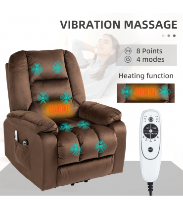 HOMCOM Lift Chair with Vibration Massage, Heat, Quick Assembly, Brown