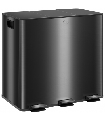 HOMCOM 3 x 15L Triple Kitchen Bin Pedal Bin for Recycling and Waste, Black