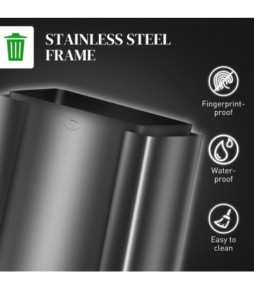 HOMCOM 3 x 15L Triple Kitchen Bin Pedal Bin for Recycling and Waste, Black