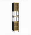 HOMCOM Tall Bathroom Cabinet Bamboo Bathroom Cupboard with Adjustable Shelves