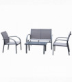 Outdoor Dining Set Charcoal Grey 4 Pcs Loveseat 2 Chairs Glass Top Table Garden