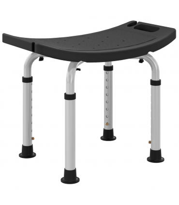 HOMCOM Aluminium Shower Stool w/ Adjustable Height Non-Slip Bath Stool Black