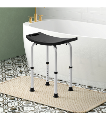 HOMCOM Aluminium Shower Stool w/ Adjustable Height Non-Slip Bath Stool Black