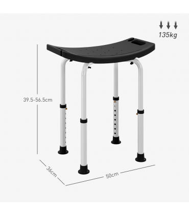 HOMCOM Aluminium Shower Stool w/ Adjustable Height Non-Slip Bath Stool Black