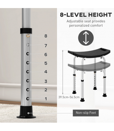 HOMCOM Aluminium Shower Stool w/ Adjustable Height Non-Slip Bath Stool Black