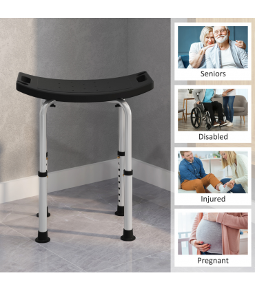 HOMCOM Aluminium Shower Stool w/ Adjustable Height Non-Slip Bath Stool Black