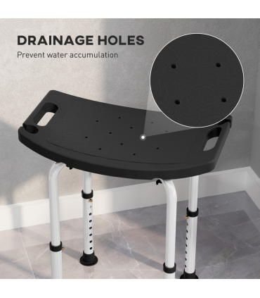 HOMCOM Aluminium Shower Stool w/ Adjustable Height Non-Slip Bath Stool Black