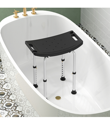 HOMCOM Aluminium Shower Stool w/ Adjustable Height Non-Slip Bath Stool Black