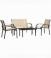 Outsunny 4pcs Patio Furniture Set Garden Sofa Glass Top Coffee Table Beige