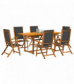 vidaXL 7 Piece Garden Dining Set Solid Wood Acacia and Textilene