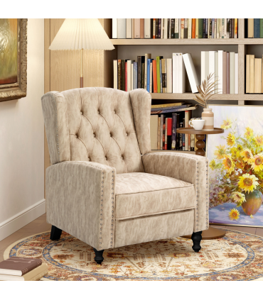 Armchair Beige Microfibre Metal Rubber Wood Manual Reclining 90° 165° 73x86x98cm